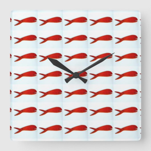 Fischlaufzeit Quadratische Wanduhr (Vorderseite)