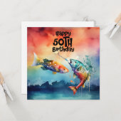 Fischliebhaber 50. Geburtstag Fischfarb Karte (Vorderseite/Rückseite Beispiel)