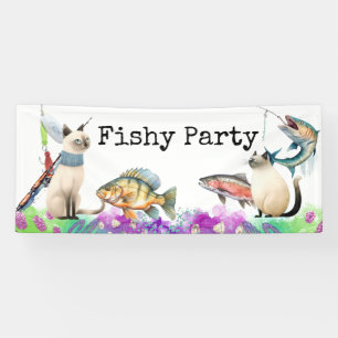 Fischliebhaber Geburtstag mit Fischhaken Aquarell Banner