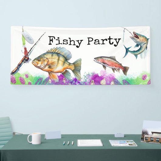 Fischliebhaber Geburtstag mit Fischhaken Aquarell Banner (Messe)