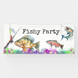 Fischliebhaber Geburtstag mit Fischhaken Aquarell Banner