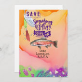 Fischliebhaber Geburtstag mit Fischhaken Aquarell Einladung (Vorne/Hinten)