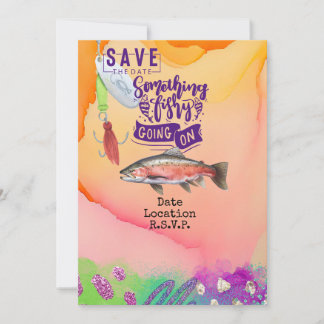 Fischliebhaber Geburtstag mit Fischhaken Aquarell Einladung