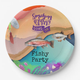 Fischliebhaber Geburtstag mit Fischhaken Aquarell Pappteller