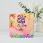 Fischliebhaber Geburtstag mit Fischhaken Aquarell Save The Date (Stehend Vorderseite)