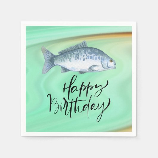 Fischliebhaber Geburtstag mit Fischhaken Aquarell Serviette (Vorderseite)