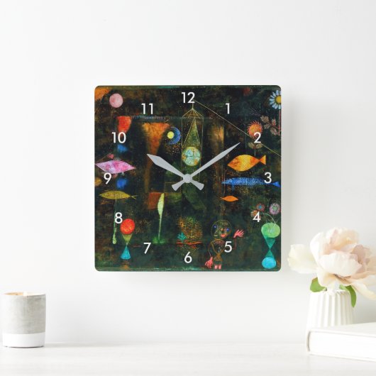 Fischmagie, Paul Klee Quadratische Wanduhr (Zuhause)
