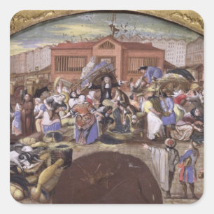 Fischmarkt bei Les Halles, c.1660 Quadratischer Aufkleber