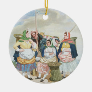 Fischmarkt durch das Meer, c.1860 (Öl auf Keramik Ornament
