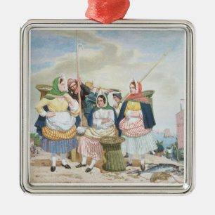 Fischmarkt durch das Meer, c.1860 (Öl auf Ornament Aus Metall