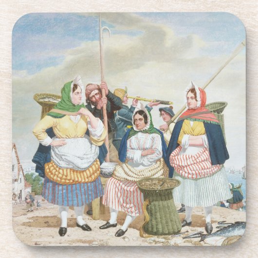 Fischmarkt durch das Meer, c.1860 (Öl auf Untersetzer (Vorderseite)