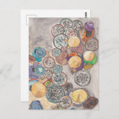 Fischmarkt Hoi An Vietnam Aquarellbilder Postkarte (Vorne/Hinten)