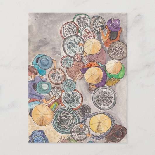 Fischmarkt Hoi An Vietnam Aquarellbilder Postkarte (Vorderseite)