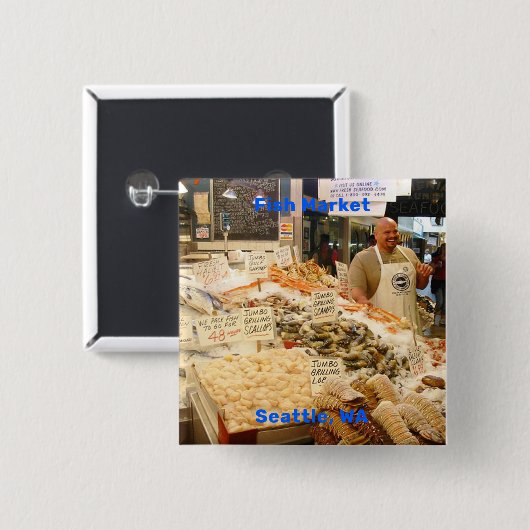 Fischmarkt, Seattle, Washington Button (Vorne & Hinten)