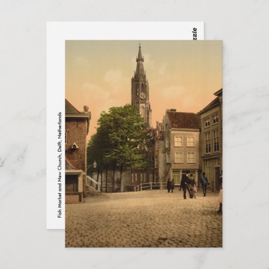 Fischmarkt und Neue Kirche, Delft, Niederlande Postkarte (Vorne/Hinten)