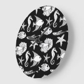 Fischmotiv: Schwarz-weißes Muster. Große Wanduhr (Winkel)