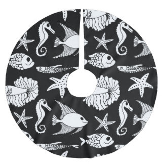 Fischmotiv: Schwarz-weißes Muster. Polyester Weihnachtsbaumdecke