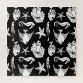 Fischmotiv: Schwarz-weißes Muster. Puzzle (Horizontal)