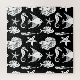 Fischmotiv: Schwarz-weißes Muster. Puzzle