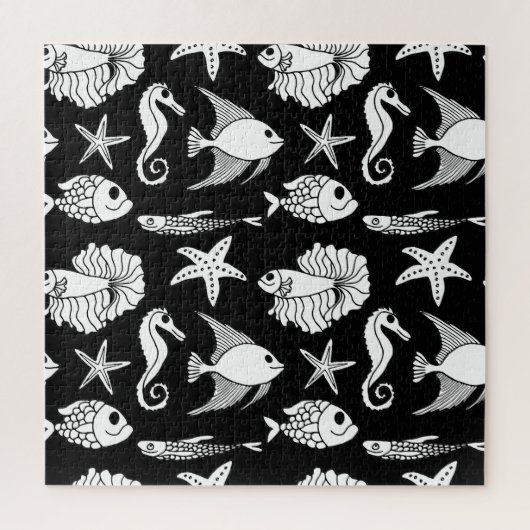 Fischmotiv: Schwarz-weißes Muster. Puzzle (Vertikal)