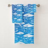 Fischmuster Blau Badhandtuch Set (Insitu)