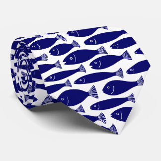 Fischmuster - Dunkles Blau auf Weiß Krawatte