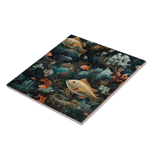 Fischmuster, dunkles blaues Meer, traumhaft Fliese (Seite)