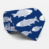 Fischmuster Weiß und Blau Aquatische Neuheit Krawatte (Gerollt)