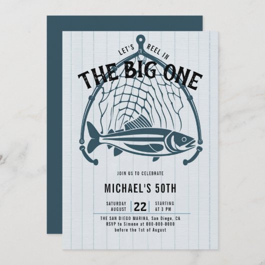Fischnetz Elegante Lässige Männer 50. Geburtstag Einladung (Vorne/Hinten)