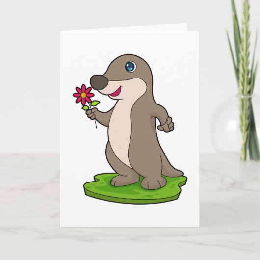 Fischotter mit Blume Karte (Vorderseite)