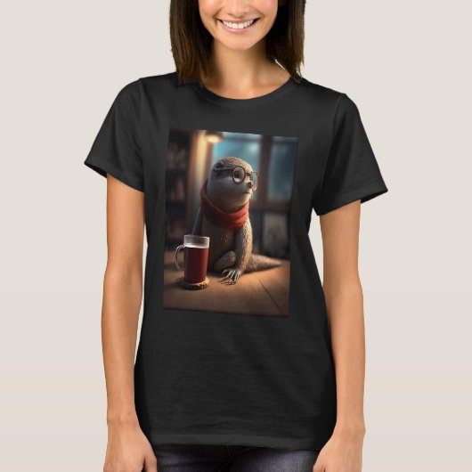 Fischotter Nerd Fischotter trinkt Kaffee 1 T-Shirt (Vorderseite)