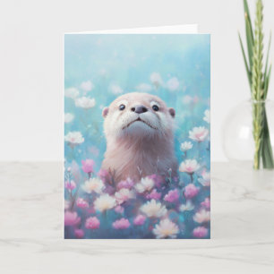Fischotter schaut durch Blumenfeld Karte