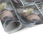 Fischotter schwimmt mit Wildblumenstrauß Geschenkpapier (Rolleneckpunkt)