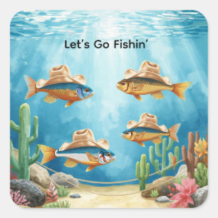 Fischparty Texas Thema Quadratischer Aufkleber