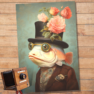 Fischportrait in Anzug und Hat 2 Decoupage Paper Seidenpapier