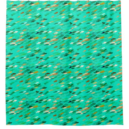 Fischschule, Aqua, Green und Gold Duschvorhang (Vorderseite)