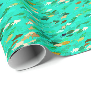 Fischschule, Aqua, Green und Gold Geschenkpapier