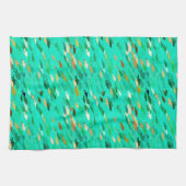 Fischschule, Aqua, Green und Gold Geschirrtuch (Horizontal)