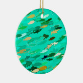 Fischschule, Aqua, Green und Gold Keramikornament (Rechts)