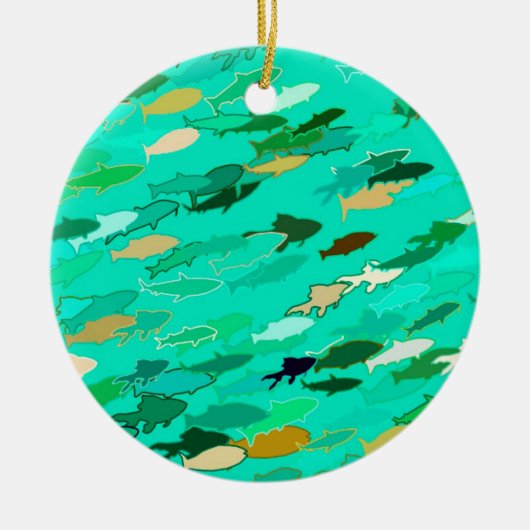 Fischschule, Aqua, Green und Gold Keramikornament (Vorne)