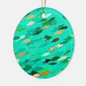 Fischschule, Aqua, Green und Gold Keramikornament (Links)