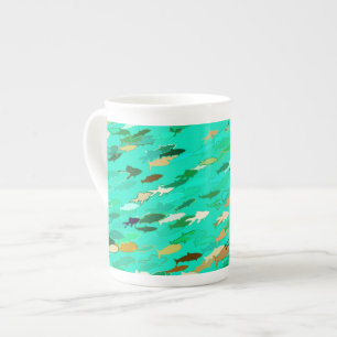 Fischschule, Aqua, Green und Gold Porzellantasse