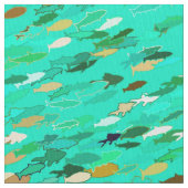 Fischschule, Aqua, Green und Gold Stoff (Nahaufnahme)