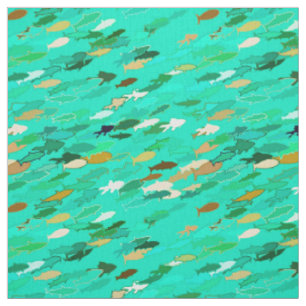 Fischschule, Aqua, Green und Gold Stoff
