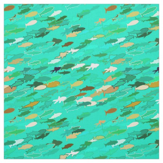 Fischschule, Aqua, Green und Gold Stoff (Muster)