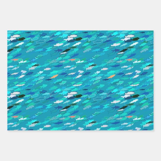 Fischschule, Dark Blue, Aqua und Türkis Geschenkpapier Set (Vorderseite 3)