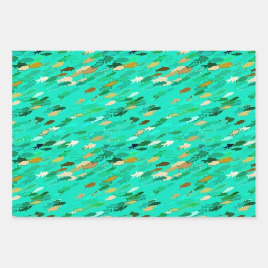 Fischschule, Dark Blue, Aqua und Türkis Geschenkpapier Set (Vorderseite 2)