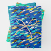 Fischschule, Dark Blue, Aqua und Türkis Geschenkpapier Set (Beispiel)