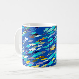 Fischschule, dunkelblau, weiß und türkis kaffeetasse