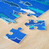 Fischschule, dunkelblau, weiß und türkis puzzle (Seite)